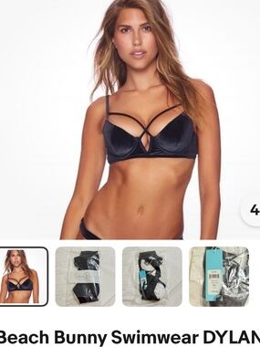 Beach Bunny Black Strappy Underwire Bikini Top. Size Xl NWT